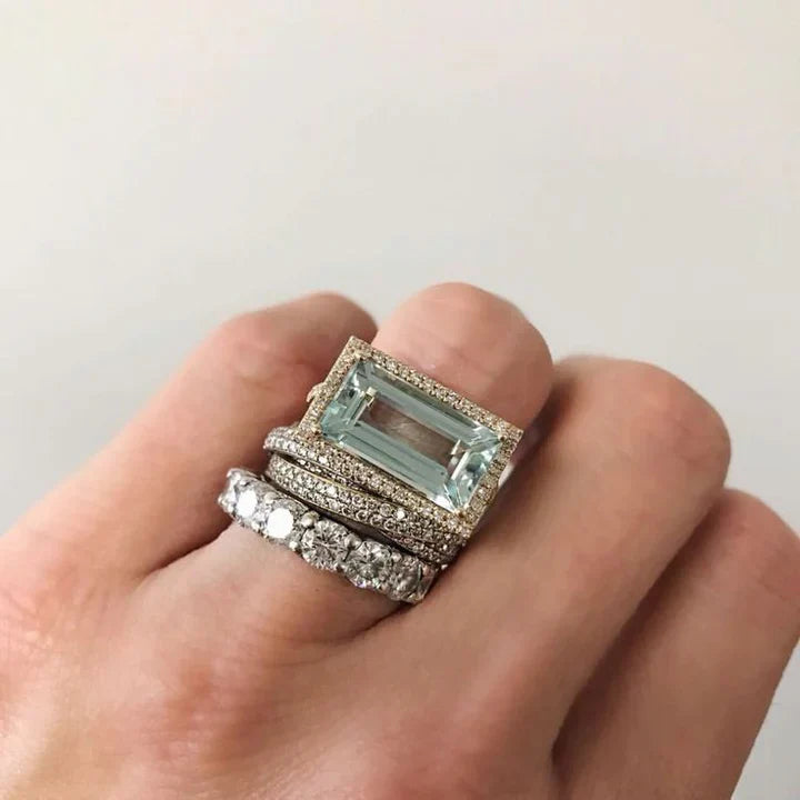 Audrey™ - Vintage Turquoise Glass Ring Set